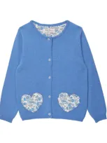 Trotters Kids' Floret Heart Cardigan In Blue