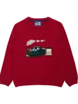 Trotters Kids' Wool-blend Steam Train Sweater In Red