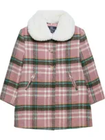 Trotters Kids' Wool Check Darcy Coat In Pink