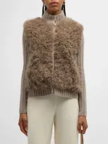 Tse Cashmere Cashmere Goat Fur Ribbed Button-down Cardigan In Latte Combo