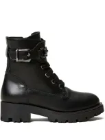 Twinset Kids' Ankle-strap Leather Combat Boots In Black