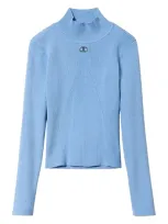 Twinset Kids' Logo-plaque Turtleneck Sweater In Blue