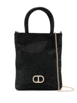 Twinset Mini Crystal-embellished Tote Bag In Black