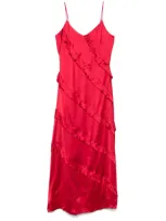 Twinset Ruffled Satin Maxi Dress In Red