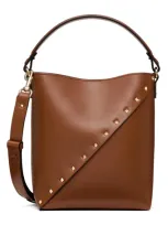 Valentino Garavani Small Leather Rockstud Wispy Bucket Bag In Brown