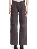 Vaquera Womens Dark Brown Workwear Distressed Straight-leg Cotton-canvas Trousers