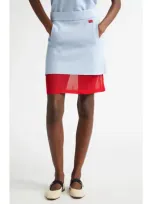 Wales Bonner Verse Tiered Mixed Media Skirt In Celeste/red