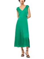 Whistles Womens Green Arie Cap-sleeved Belted Satin Midi Dress