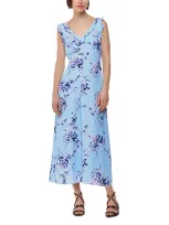 Whistles Bamboo Blossom Ruffle Dress In Blue/multi