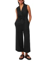 Whistles Bella Linen Wrap Jumpsuit In Black