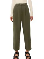 Whistles Bethany Pleated Barrel-leg Mid-rise Cotton Trousers In Khaki