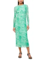 Whistles Brushwork Print Mesh Dress In Green/multi