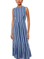 Whistles Crinkle Stripe Midi Dress In Blue/multi