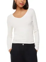 Whistles Essentials Ribbed V Neck Top In Ivory