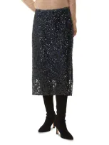 Whistles Floral Sequins Midi Skirt In Black/multi