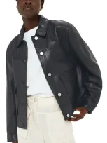 Whistles Leather Collared Overshirt In Black