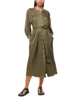 Whistles Mabel Topstitched Midi Dress In Khaki