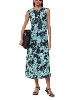 Whistles Womens Pansy Graphic-print Slim-fit Stretch-cotton Midi Dress In Blue/multi