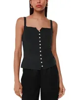 Whistles Ribbed Button Front Top In Black