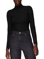 Whistles Ribbed Gathered Top In Black