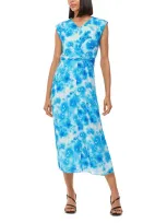 Whistles Sprayed Flowers Daina Dress In Blue Multi