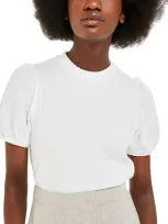 Whistles Womens White Scalloped-neck Puff-sleeve Textured Cotton-blend Top