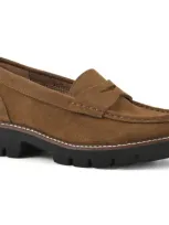 White Mountain Footwear Gunner Lug Sole Platform Loafer In Mid Brown/suede