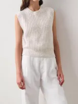 White + Warren Air Plush Ribbed Vest Sweater In White Marl