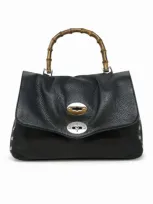 Zanellato Black Postina Dailys Bamboo Leather Handbag