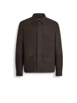 Zegna Nubuck Blouson Leather Jacket In Brown