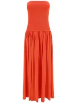 Zimmermann Tranquility Pleated Strapless Maxi Dress In Red