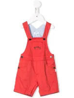 Hugo Boss Babies' Logo Embroidered Dungarees In Red