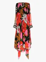 Richard Quinn Floral-print Crystal-embellished Chiffon Kaftan In Red