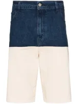 Raf Simons Two Tone Denim Shorts In Navy/ecru