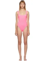 Hunza G + Net Sustain Open-back Seersucker Swimsuit In Bubblegum