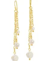 Sterling Forever 14k Plated 5-10mm Pearl Mixed Chain Link Dangle Earrings In 14k Gold Plated