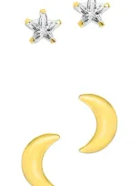 Sterling Forever Set Of 2 Crescent & Star Stud Earrings In Gold