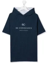 Brunello Cucinelli Teen Logo-print Short-sleeved Hoodie In Blue