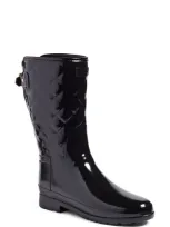 Hunter Refined High Gloss Quilted Short Waterproof Rain Boot In Black