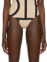 Totême Black & Beige Monogram One-piece Swimsuit In 910 Monogram Print