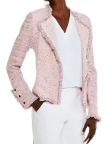 Nic + Zoe Knit Open-front Jacket W/ Fringe Trim In Blush