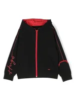 Hugo Kids' Logo-print Zipped Hoodie In Black