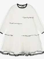 Il Gufo Kids' Girls Ivory & Black Ruffled Tulle Dress