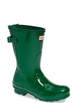 Hunter Original Short Adjustable Back Gloss Rain Boot In Hyper Green