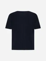 Issey Miyake Pleated Fabric T-shirt In Navy