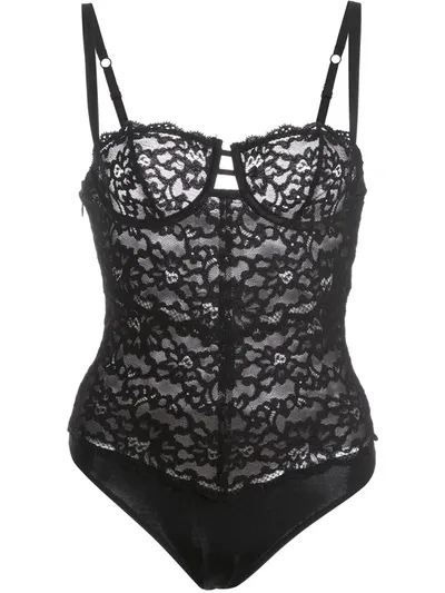 Fleur Du Mal Opening Ceremony Charlotte Lace Balconette Bodysuit In Black