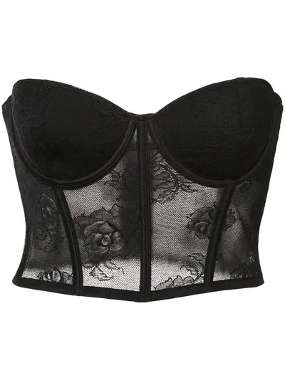 Fleur Du Mal Bouquet Lace Strapless Bustier Top In Black