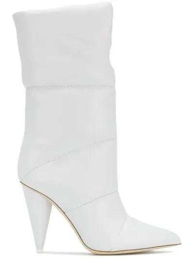 Jimmy Choo Sara 100 Optic White Padded Nappa Leather Mid High Boots