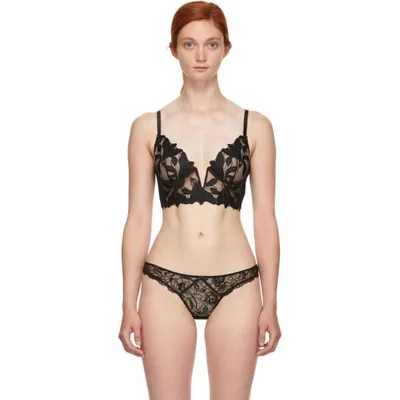 Fleur Du Mal Lily Embroidery Longline Demi Bra In Black