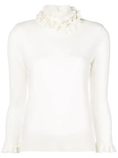 Barrie Flying Lace Cashmere Turtleneck Pullover In White